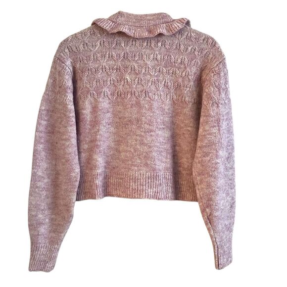 Ruffled Cropped Boxy Cardigan S Pink Cottagecore Fairy Soft Girl Preppy Feminine - Picture 2 of 9